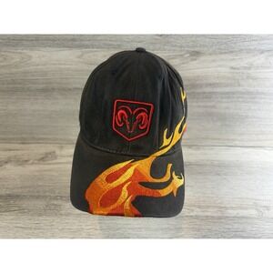 Dodge Logo Black Adjustable Hat Cap Flame Embroidered Dad Hat Thrashed Faded
